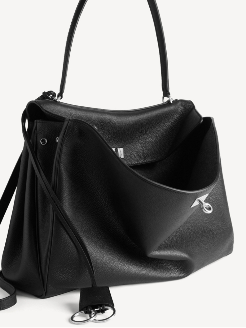 Balenciaga Black Leather Top-Handle Shoulder Bag with Silver Hardware - Picture 7 of 16